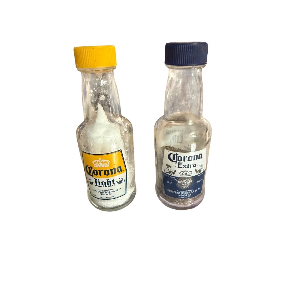 Vintage Corona Extra and Corona Light Beer Bottle Salt and Pepper Shakers Set